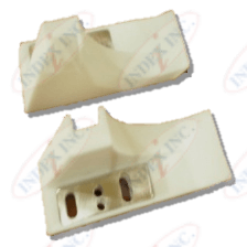 A pair of white index inc. products on a white background