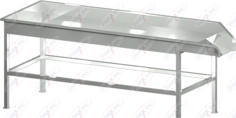 A stainless steel table with a glass top and a shelf underneath it.