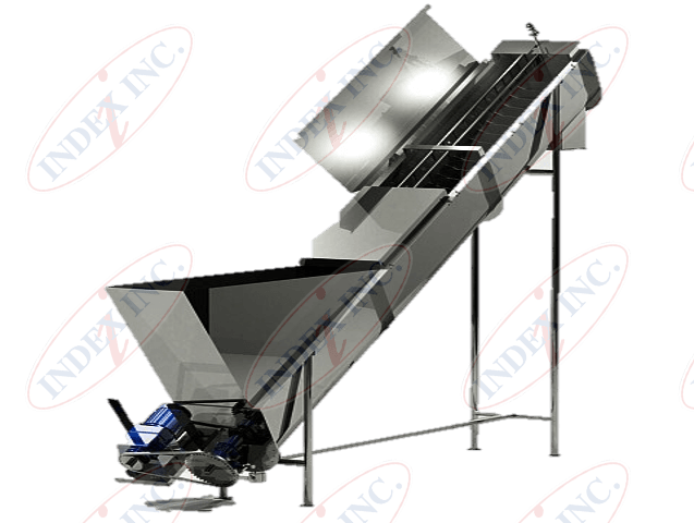 A conveyor belt with the word index inc on it