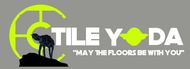 Logo for Tile Yoda. Features an AT-AT on a black hill, Yoda's head, and tagline "May the Floors be with You."
