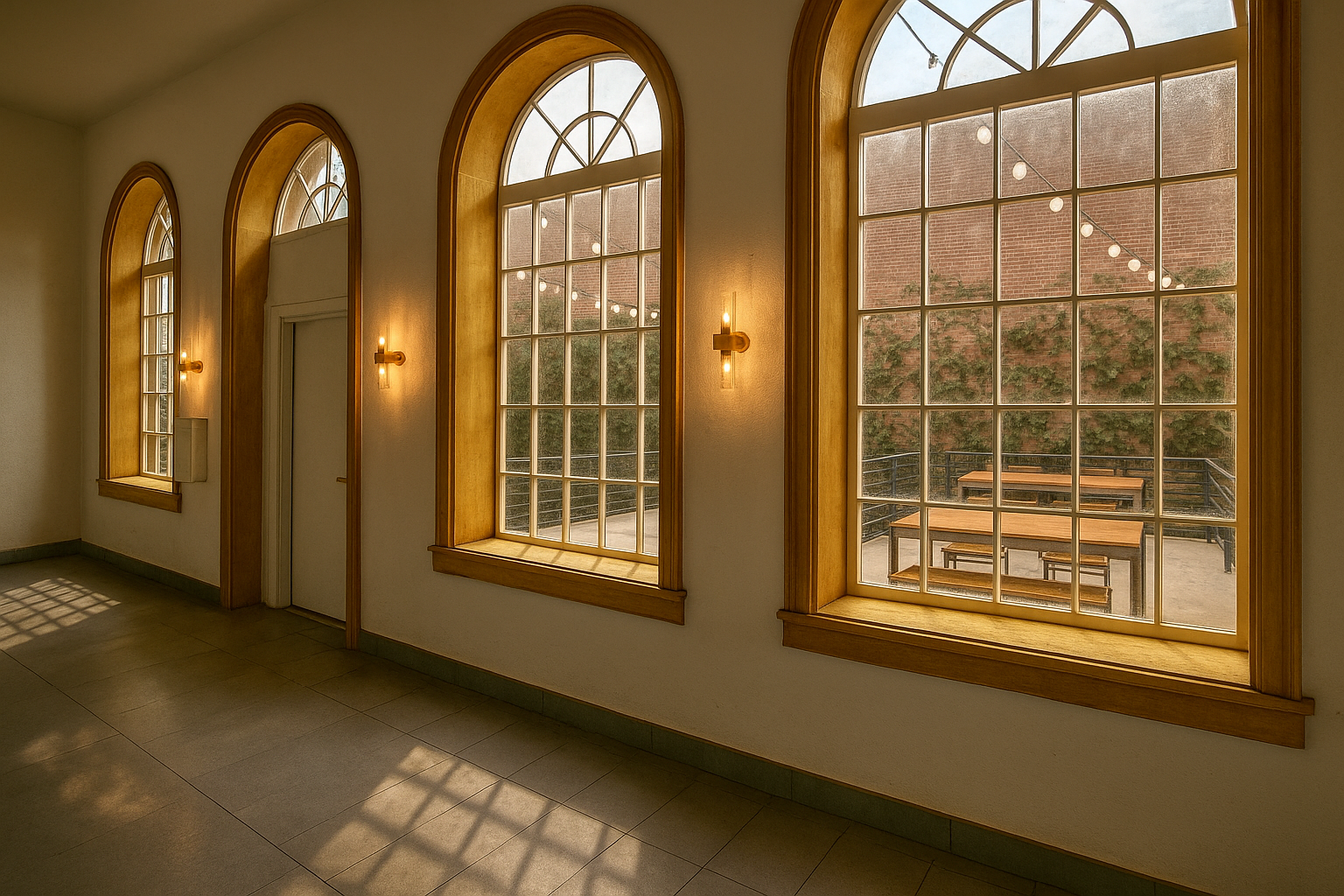 Windows during sunset in the main hall of Casablanca.