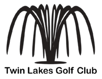 Black logo for Twin Lakes Golf Club, featuring a stylized fountain.