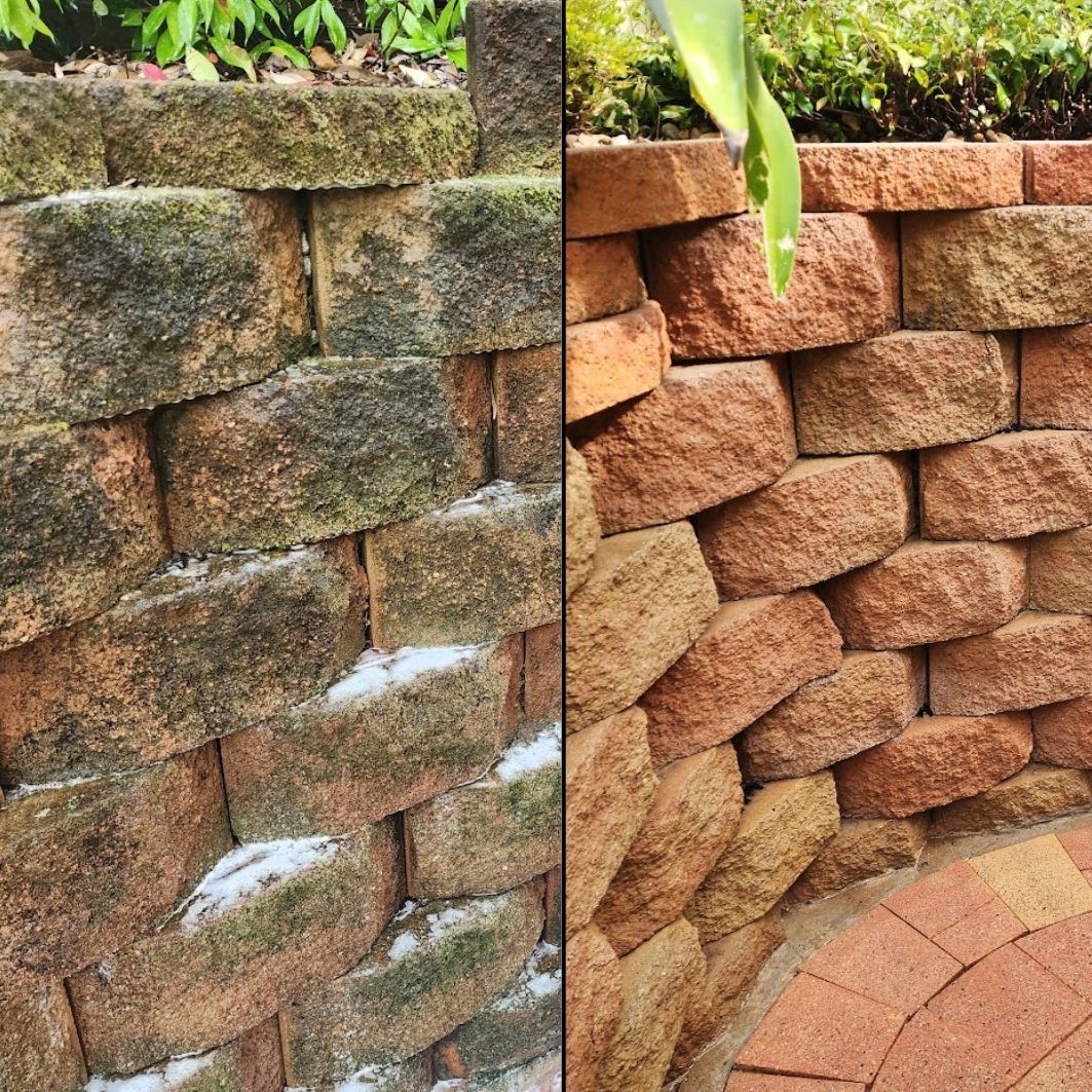 Side-by-side Comparison of a Brick Wall — Exquisite Exterior Cleaning in North Gosford, NSW
