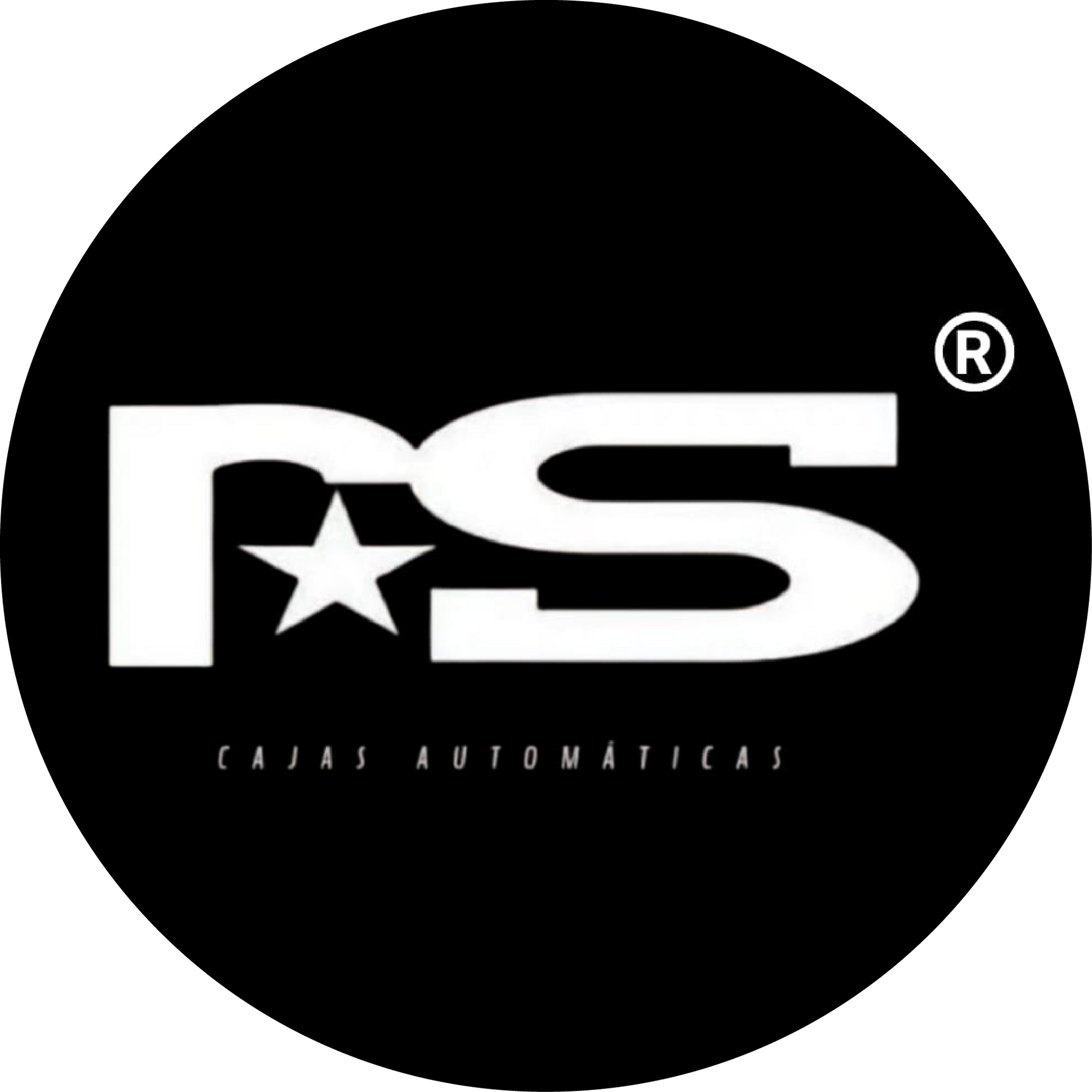 Logotipo circular negro con las letras blancas