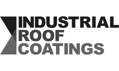 The logo for industrial roof coatings is black and white.