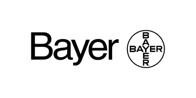 Bayerjev logotip: Črno besedilo »Bayer« poleg kroga z napisom »BAYER« in Bayerjevim križcem.