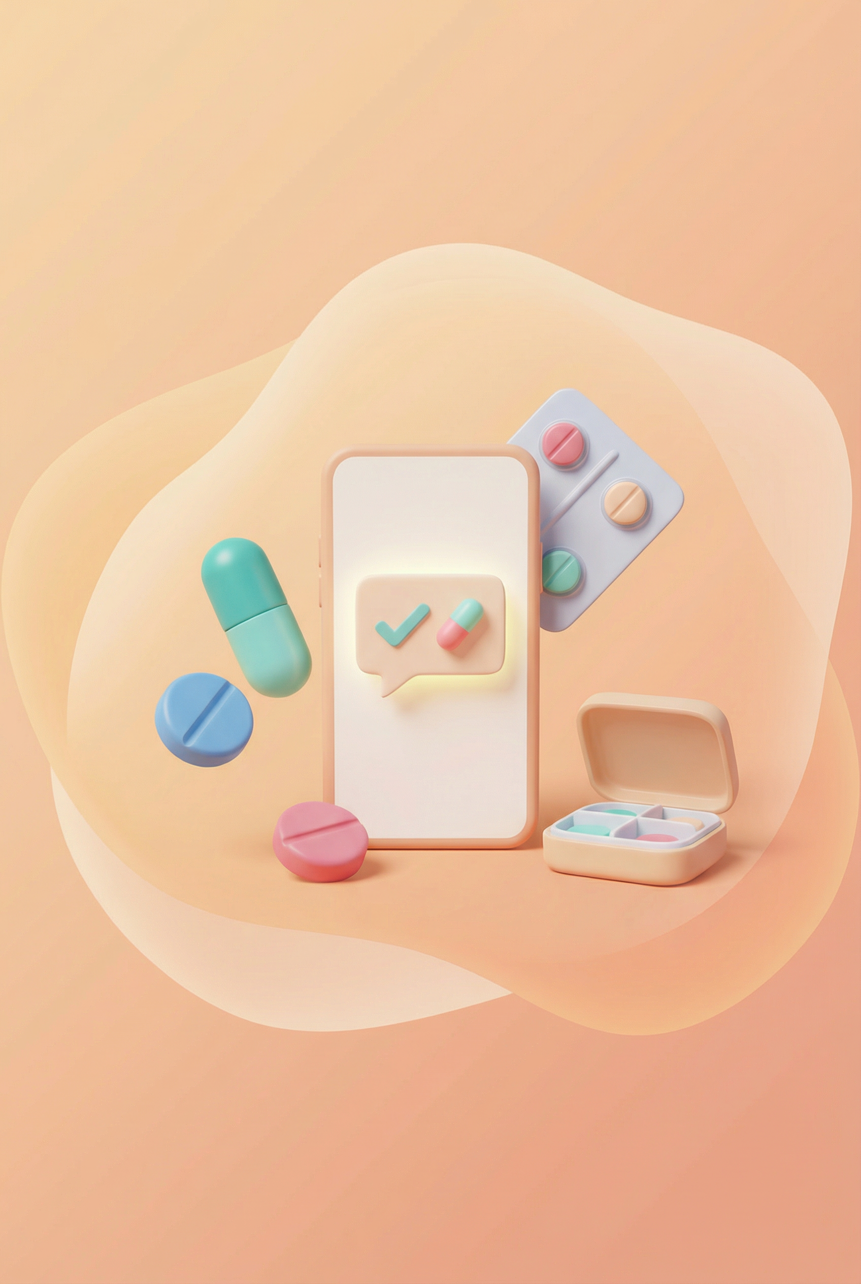 Pametni telefon z ikonami tablet in zdravil na svetlo oranžnem ozadju.