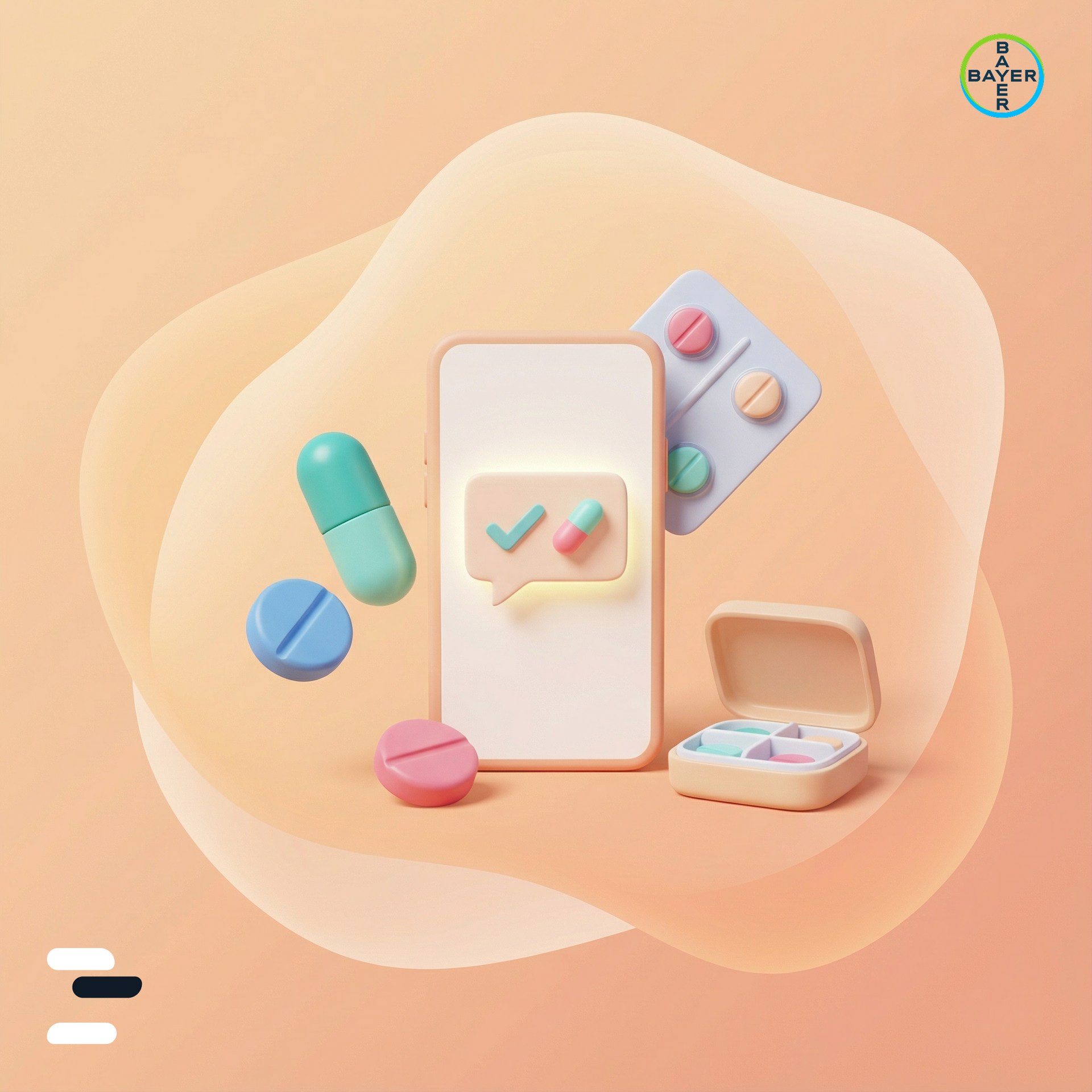 Pametni telefon z opomniki za tablete in zdravili, obdan s pisanimi tabletami in škatlico za tablete.