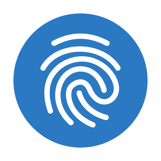 Ikona belega prstnega odtisa znotraj modrega kroga.