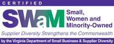 SWaM logo: purple and green text, 