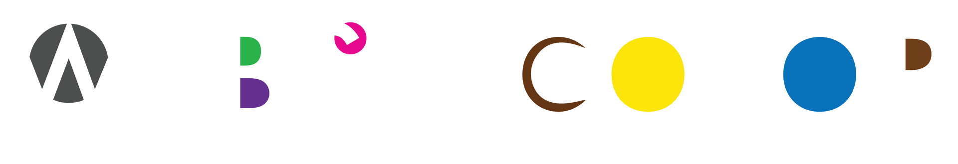 Webs of Color logo with white letters and colored shapes in and around the letters.