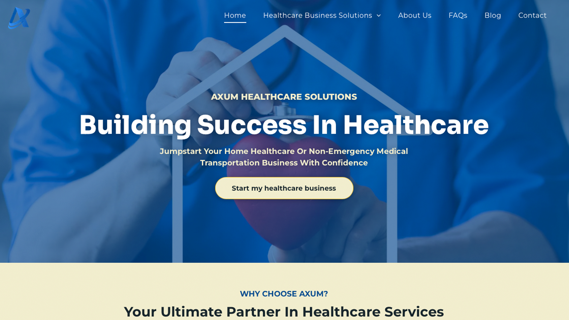 Screenshot of Axum Heathcare Solutions website