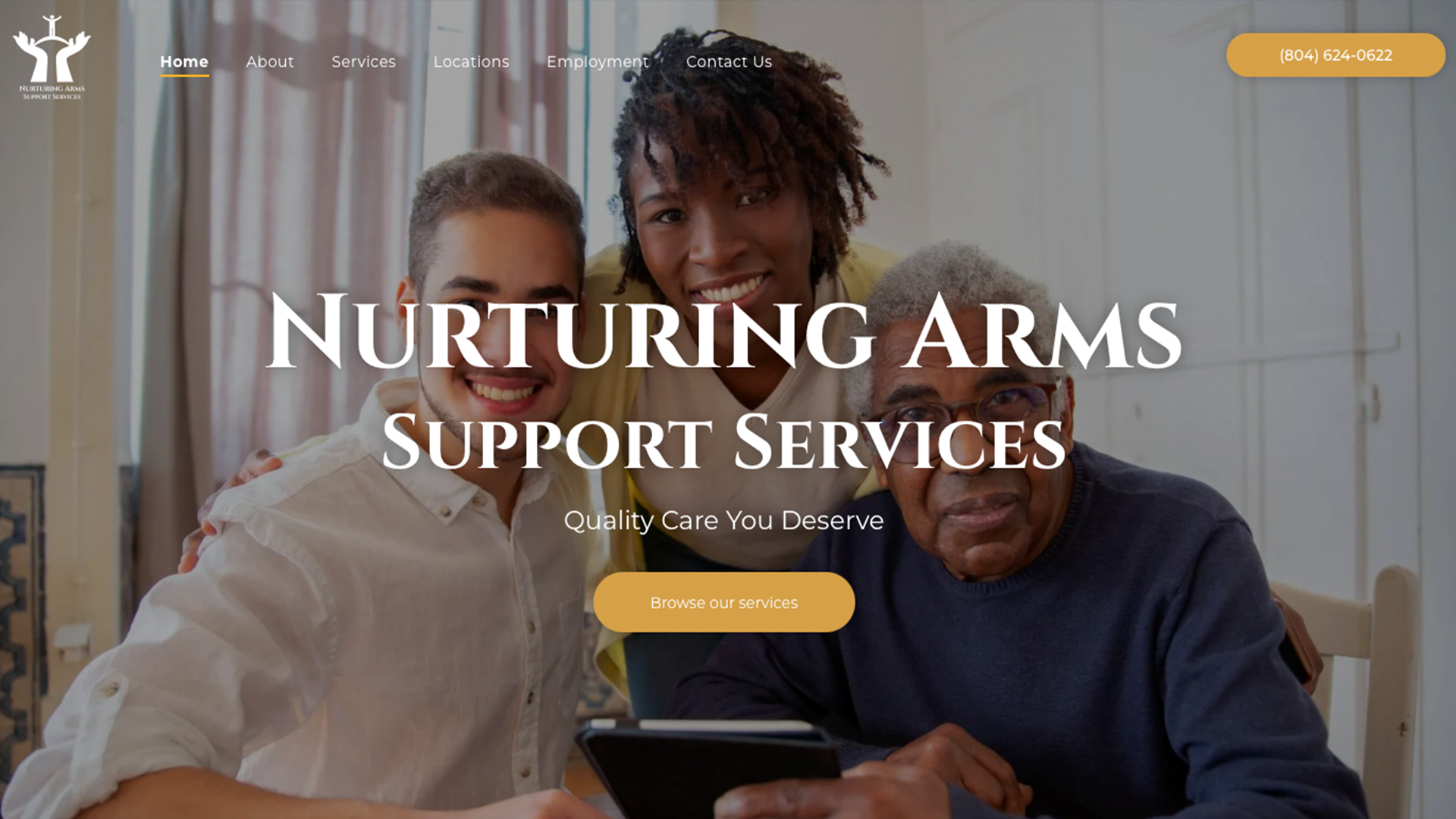 Screenshot of Nurturing Arms Support Services website