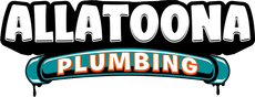 Allatoona Plumbing logo with bold white text over a teal and orange pipe design.