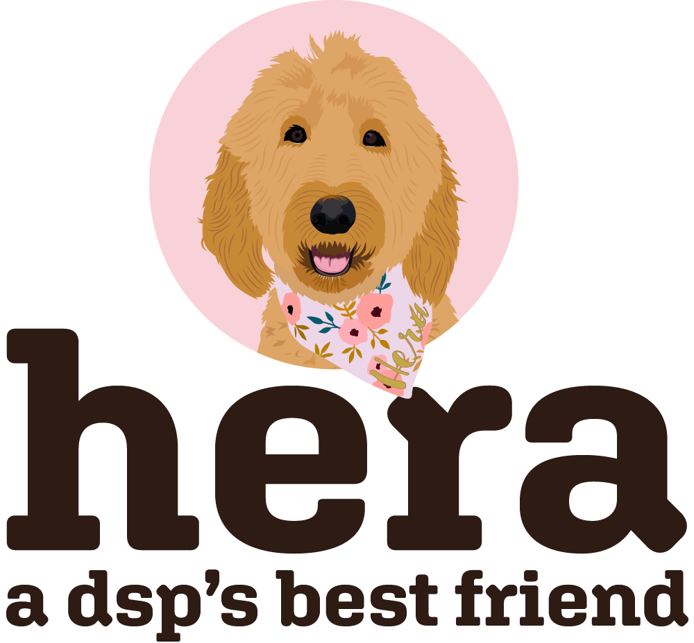 The logo for hera a dsp 's best friend shows a dog wearing a floral bandana.