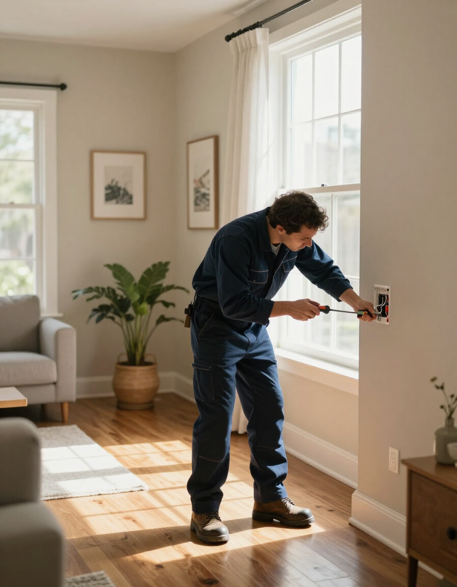 Maintenance professional at work in a rental home