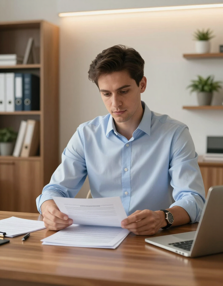 Property owner reviewing documents at a desk