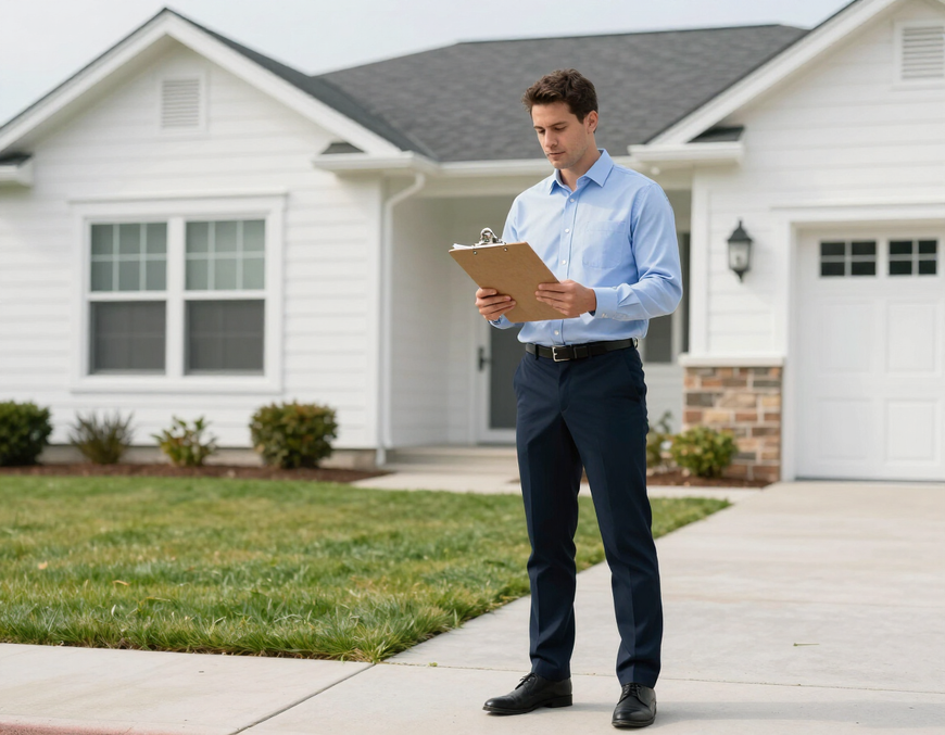 Property manager reviewing property