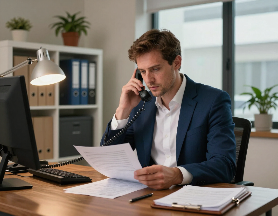 Property manager reviewing documents