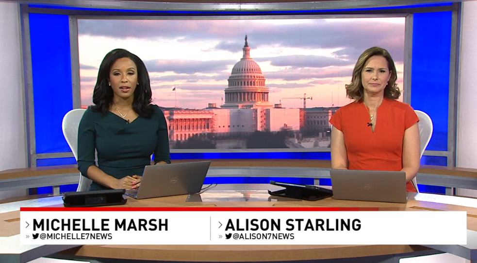 Two women are sitting at a desk from ABC 7 news