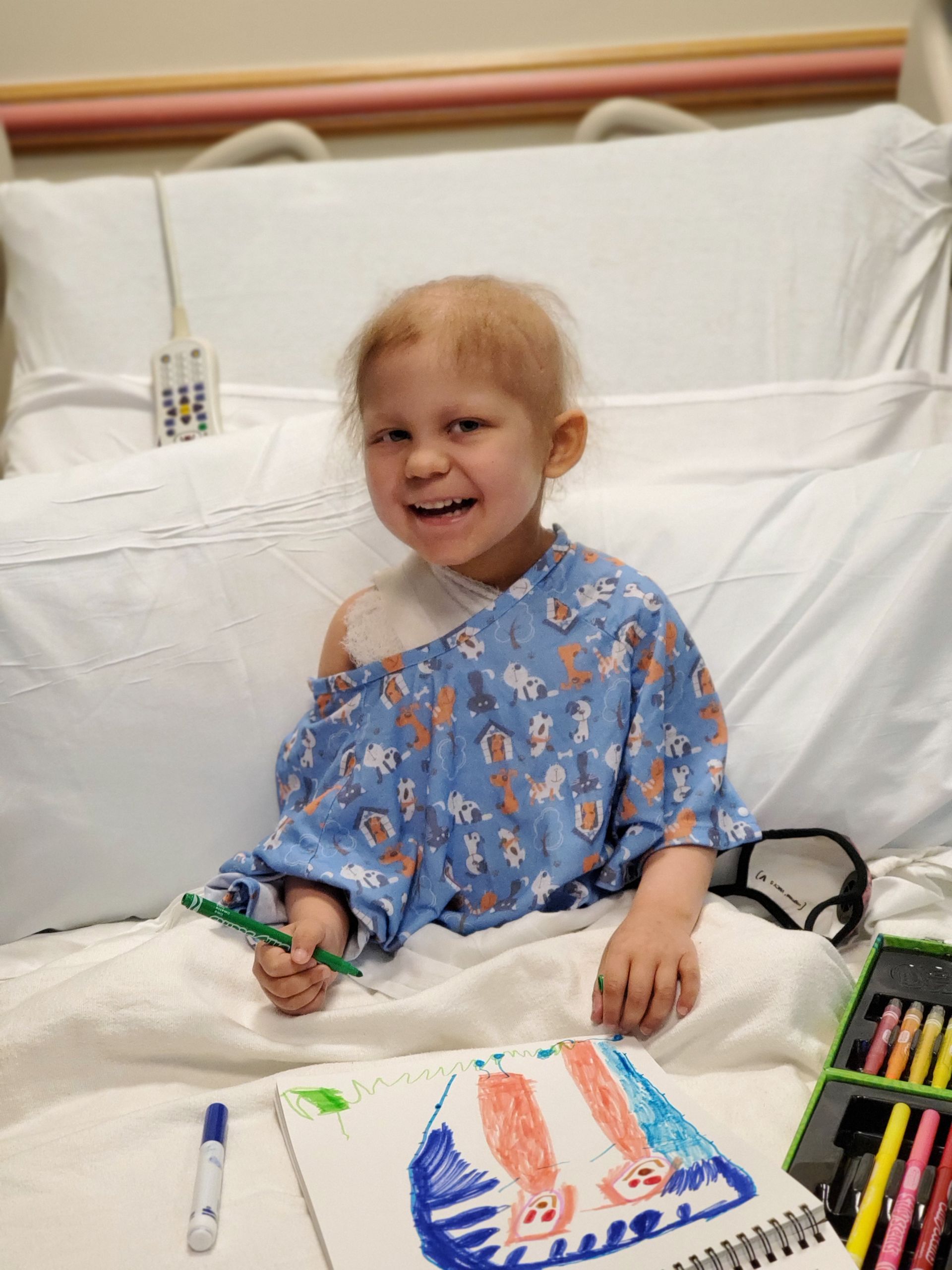 LBF Hero Abby Cafiero coloring in hospital bed