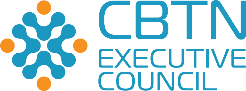 Logo for CBTN Executive Council: Blue and orange graphic with text in blue.
