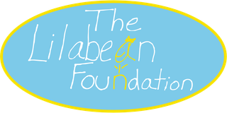 The Lilabean Foundation Logo with light blue background, yellow outline and text in white