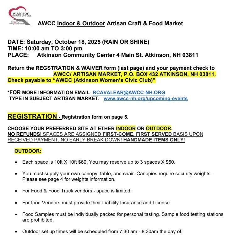 October 2025 Indoor and Outdoor Artisan Market vendor application