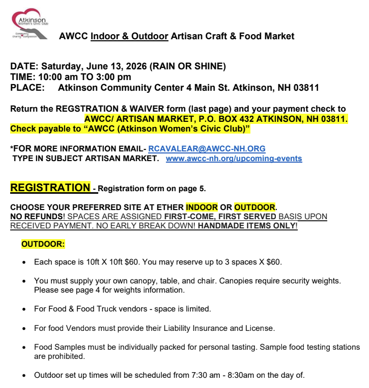 June 2026 Indoor and Outdoor Artisan Market vendor application