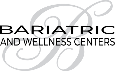 Bariatric and Wellness Centers logo with black text and a light gray decorative letter B