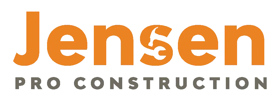 The logo for jensen pro construction is orange and black.