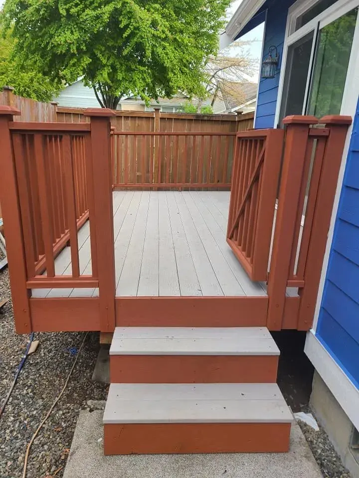 Fresh brown paint on deck siding