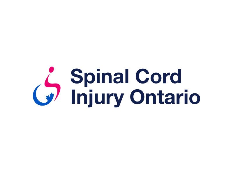 The logo for spinal cord injury ontario is blue and red.