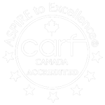 A white logo with a maple leaf and stars on a white background.