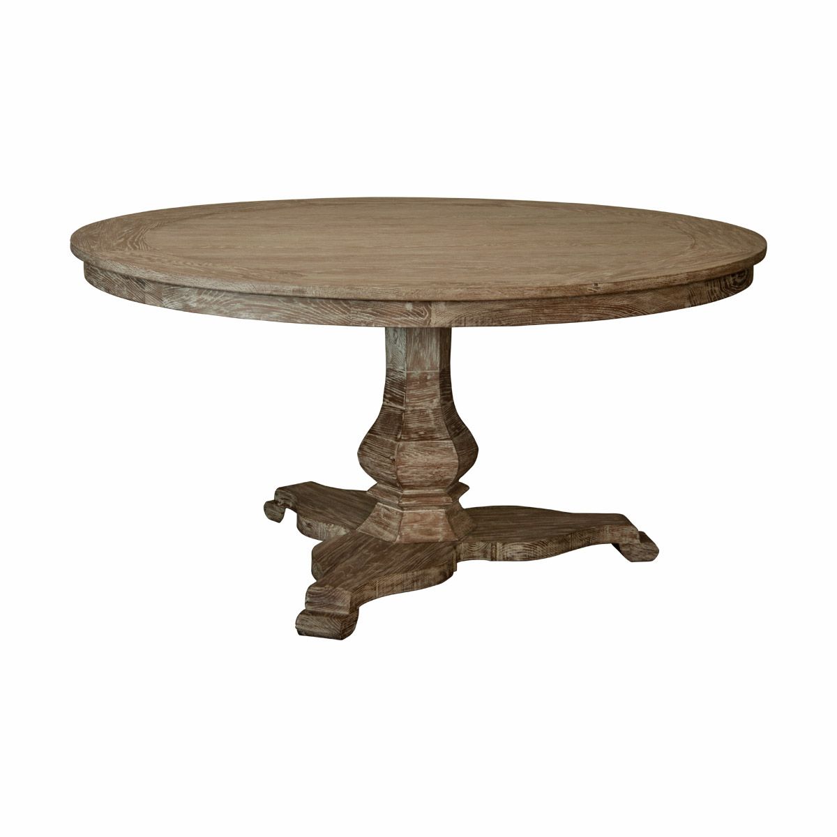 An all oak circular dining table.