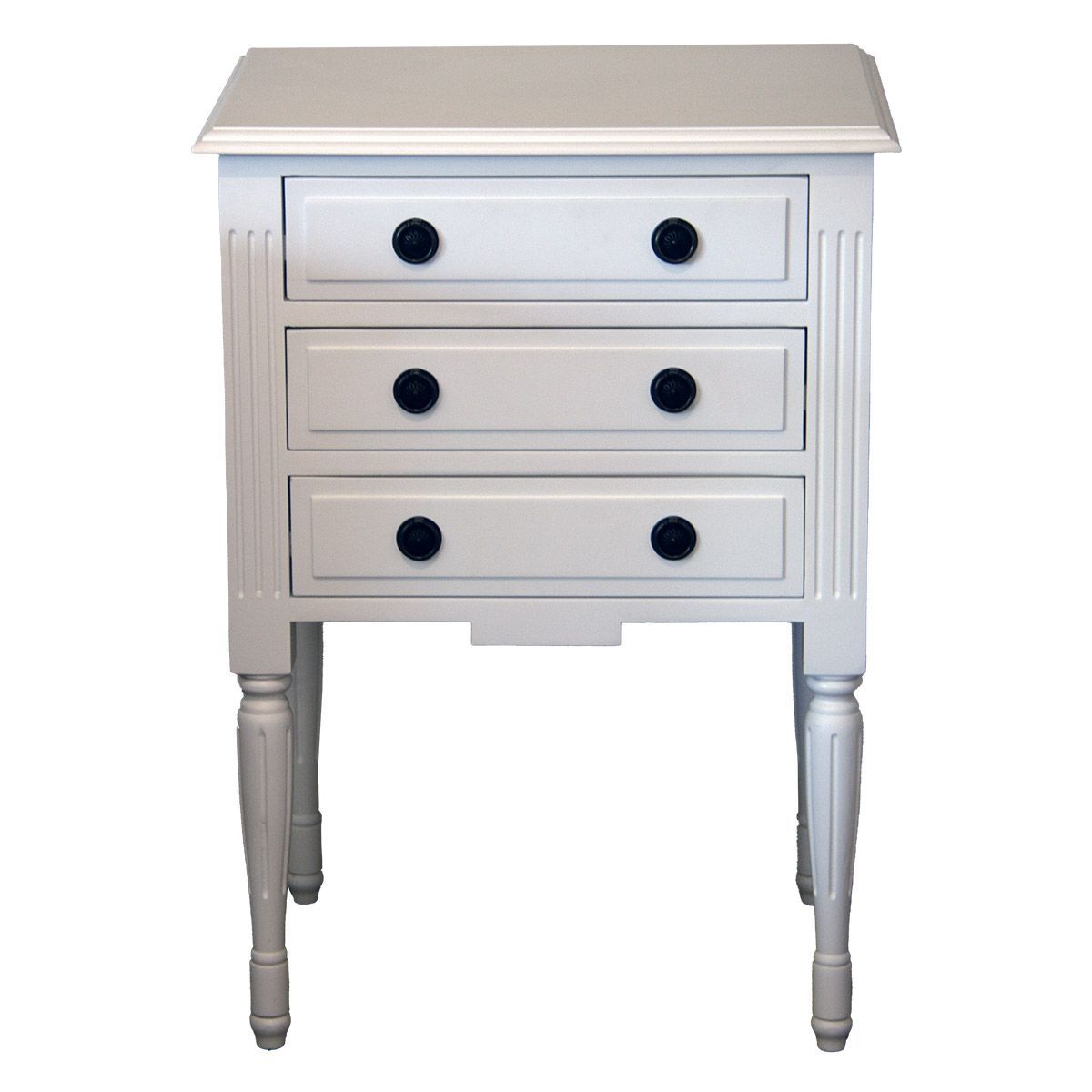 A white painted Bedside unit with three drawers