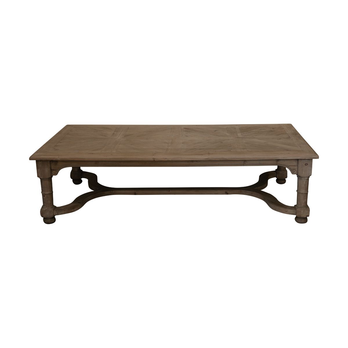  timber topped coffee table with metal frame below.