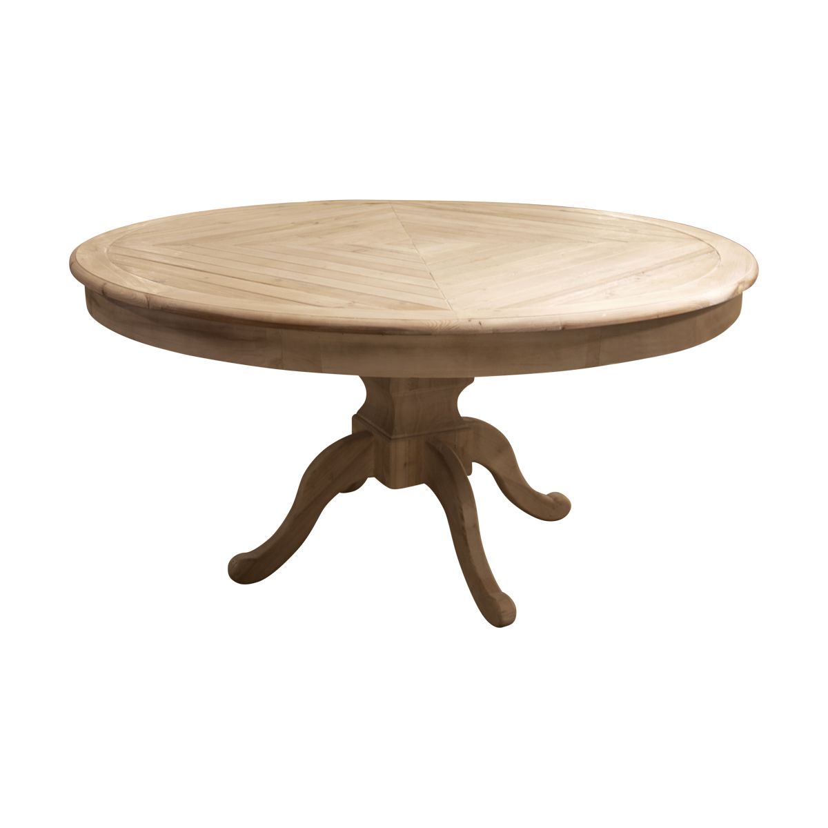 An all timber circular dining table.