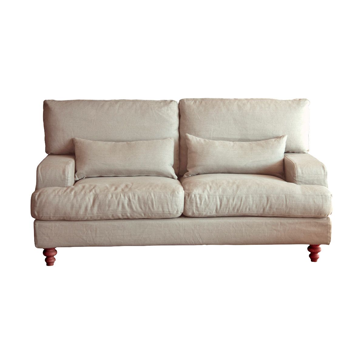 Plush fabric covered lounge with natural linen colouring.