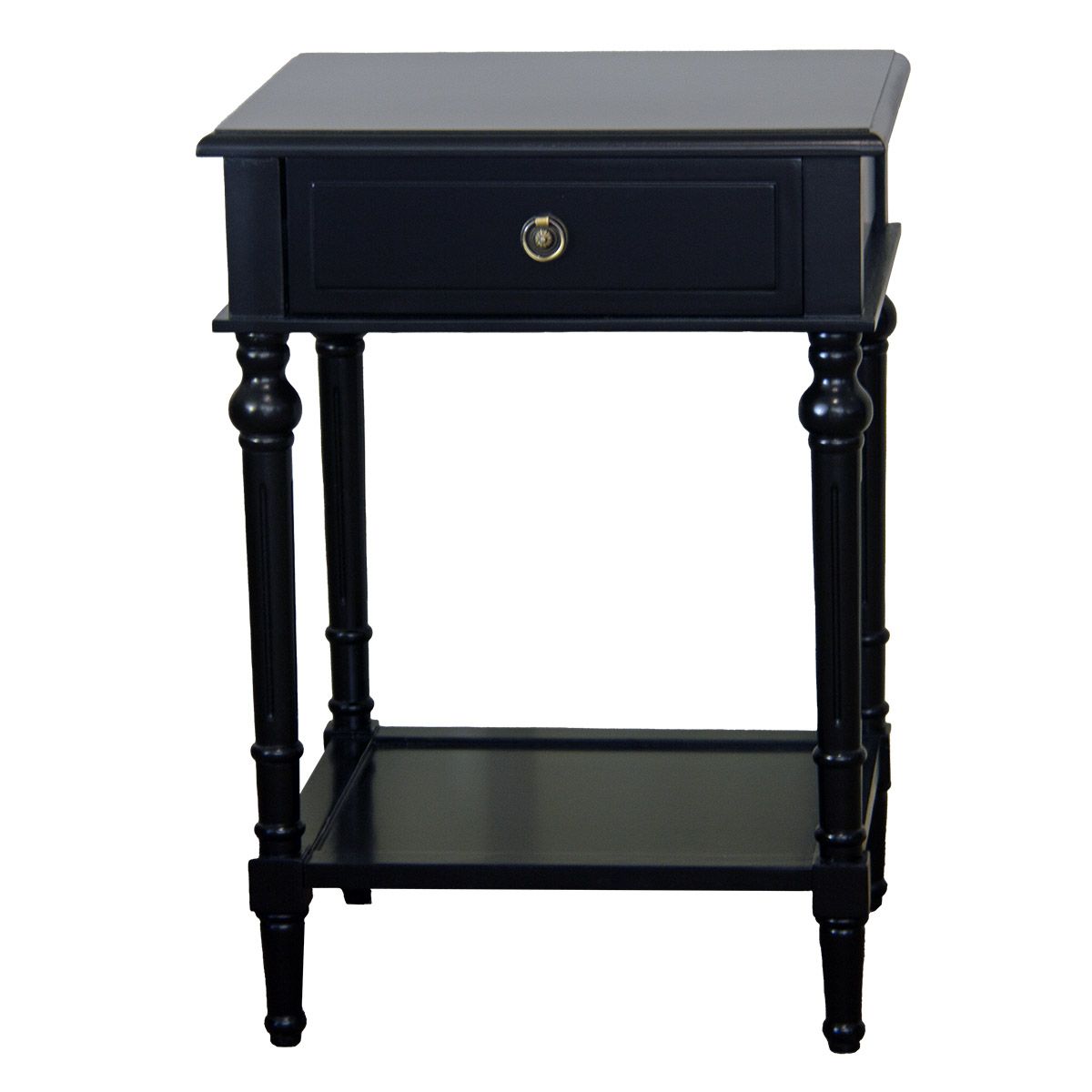 A black painted bedside unit with one drawer