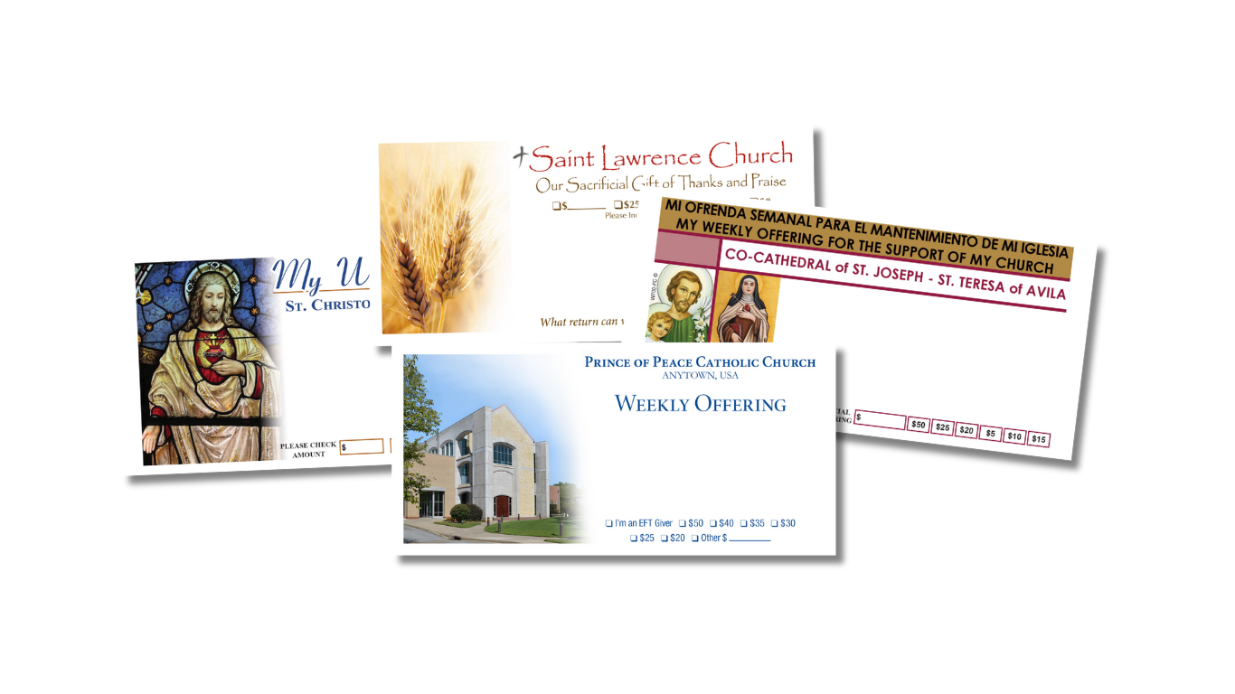 A collection of religious cards including one for a church