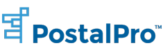 A blue and white logo for postalpro tm