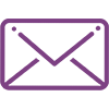 A purple envelope with two crossed lines on a white background.