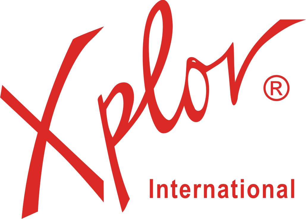 A red logo for xplor international on a white background