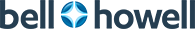 A close up of the bell howell logo on a white background