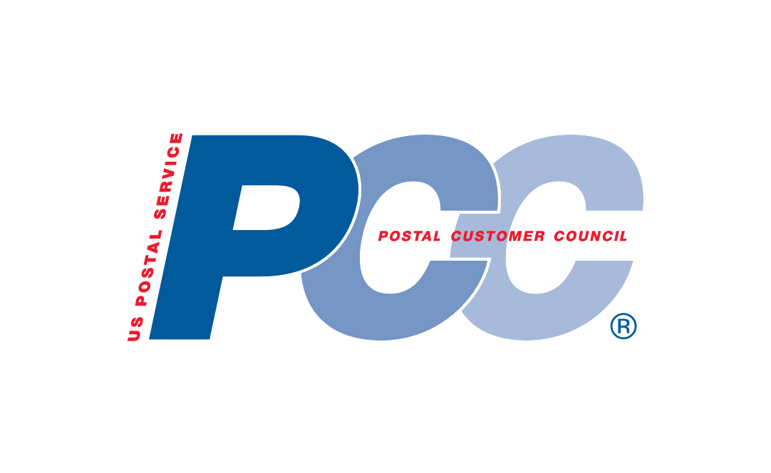 A blue and white pcc logo on a white background