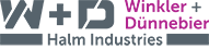 A logo for w + f winkler dunnebier halm industries