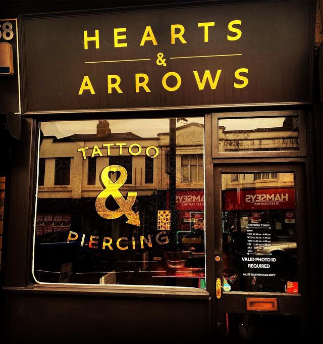 A store front for hearts and arrows tattoo and piercing