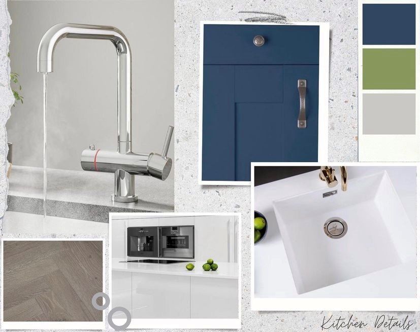 A collage of pictures of a kitchen with a sink and a faucet