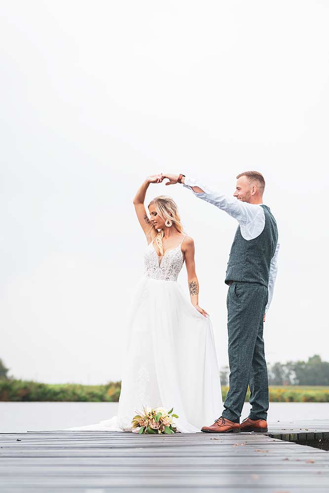 bride and groom dancing